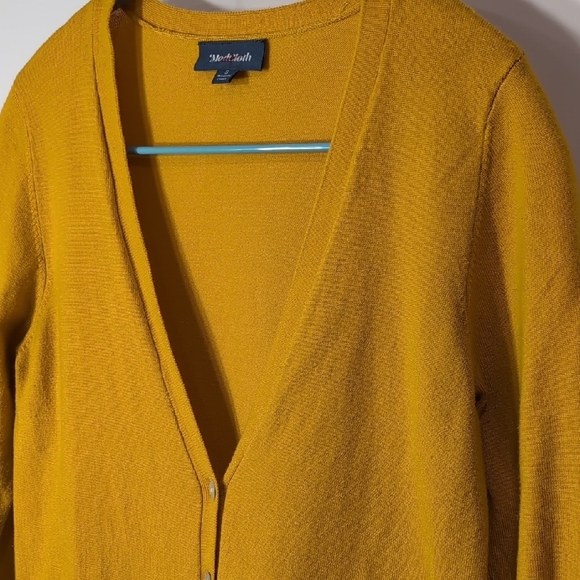 Modcloth | Golden Mustard Button-Front Deep V-neck Knitted Cardigan Size S - Picture 2 of 10